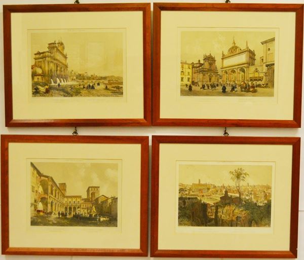 Quattro stampe, sec. XX, VEDUTE DI ROMA, cm 28x40  ( 4 )  - Asta Arredi, oggetti d'arte, dipinti - Poggio Bracciolini Casa d'Aste