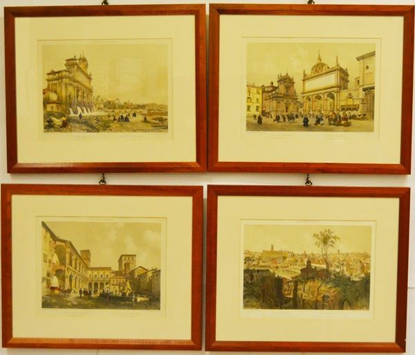 Quattro stampe, sec. XX, VEDUTE DI ROMA, cm 28x40  ( 4 )