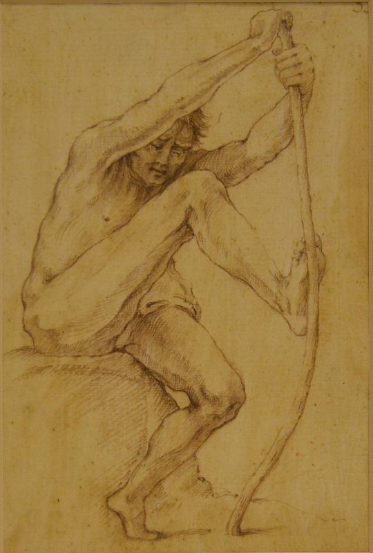 Attribuito a Luis Domingo ( 1716-1770 )   ARCIERE CHE TENDE L'ARCO   disegno su carta, cm 27x19