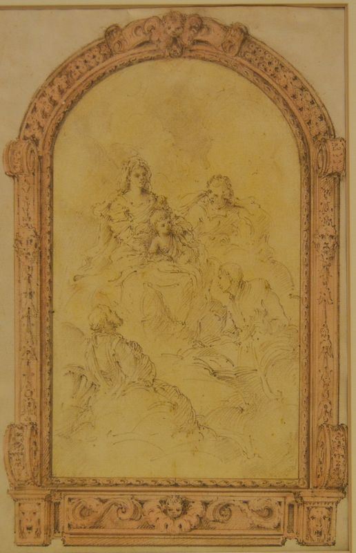 Cerchia di Pietro Antonio Novelli ( 1729-1804 )   FIGURE ENTRO CORNICE,   disegno su carta con filigrana, cm 40,5x27  - Asta Arredi, oggetti d'arte, dipinti - Poggio Bracciolini Casa d'Aste