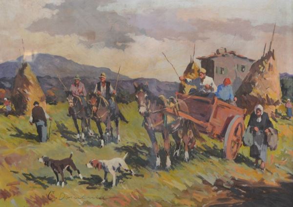 Carlo Domenici ( Livorno 1898-1981 )  MAREMMA  olio su masonite, cm 50c70