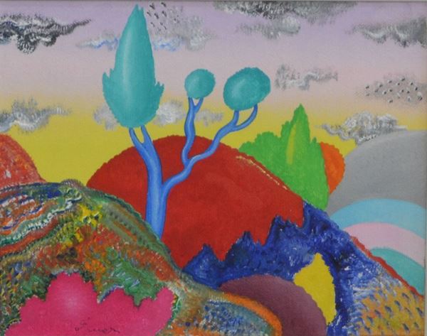 Luca Alinari ( Firenze 1943 )  PAESAGGIO  olio su tela, cm 24x19