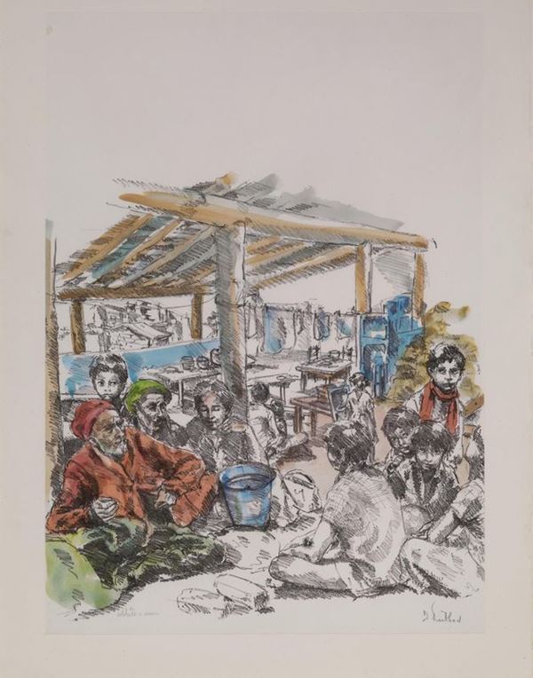 Dolores Puthod   (Milano 1934)   SCENA DI INTERNO   CIRCO FANCIULLO   SENZA TITOLO   litografie acquerellate, cm 70x50 ciascuna; tre esemplari P.A. e 7/100    eseguiti nel 1979 e 1985    (4)