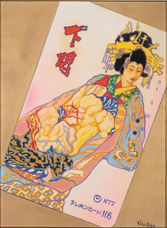 Nico Paladini   (Empoli 1949)   TELEPHONCARD JAPAN   olio su tela, cm 80x60   firmato e datato   sul retro: titolato    eseguito nel 2000   L'opera Ã¨ accompagnata da autentica dell'artista su fotografia