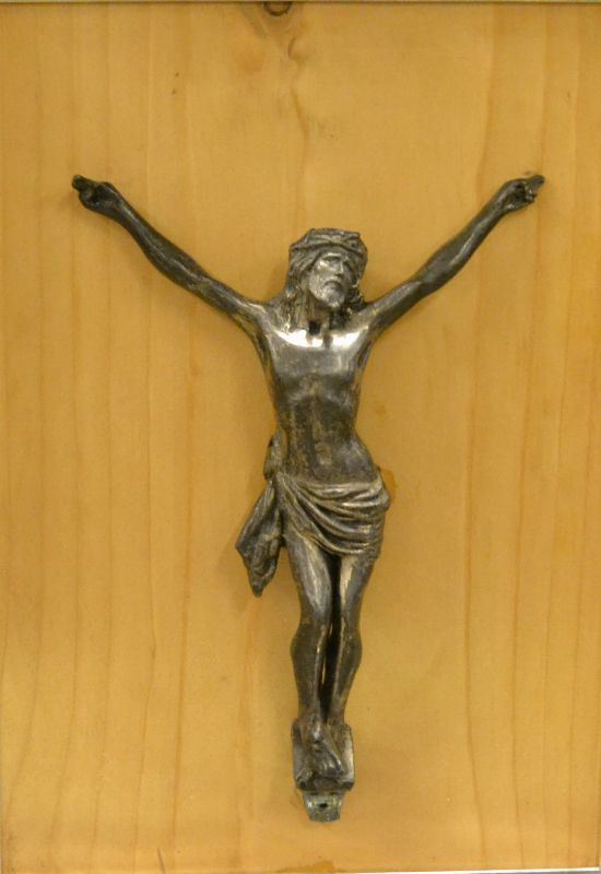Scultura, sec. XVIII, CRISTO, in metallo, entro cornice, alt. cm 20
