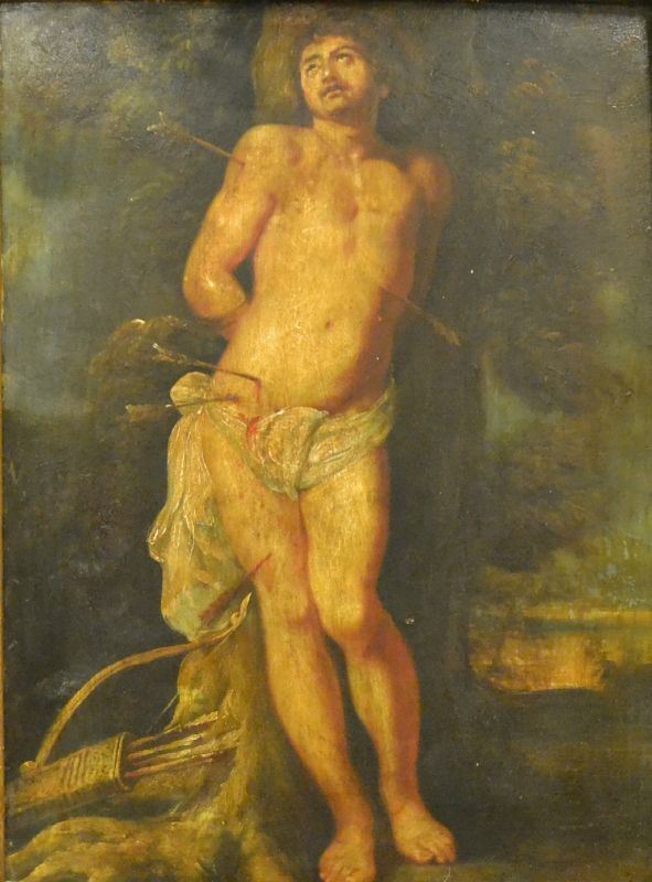 Scuola Italiana, sec. XIX  SAN SEBASTIANO  olio su rame, cm 30x40