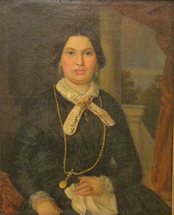 Scuola Italiana, sec. XIX  RITRATTO FEMMINILE  olio su tela, cm 47,5x58,5