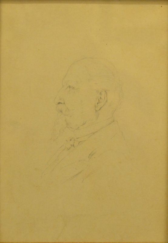 Ettore Ferrari  (Roma 1845-1929)  RITRATTO MASCHILE DI PROFILO  matita su carta, cm 23,5x17