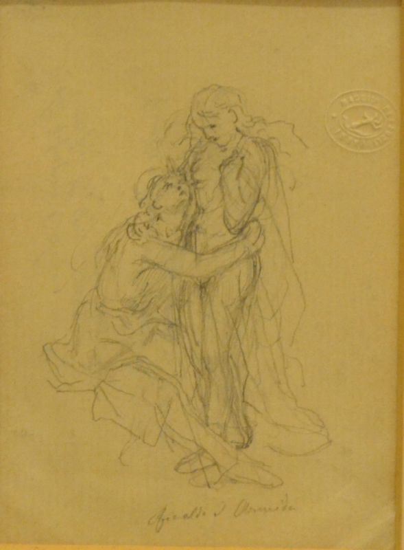Giuseppe Bezzuoli  (Firenze 1784-1855) RINALDO E ARMIDA  disegno a matita su carta, cm 32,5x27,5