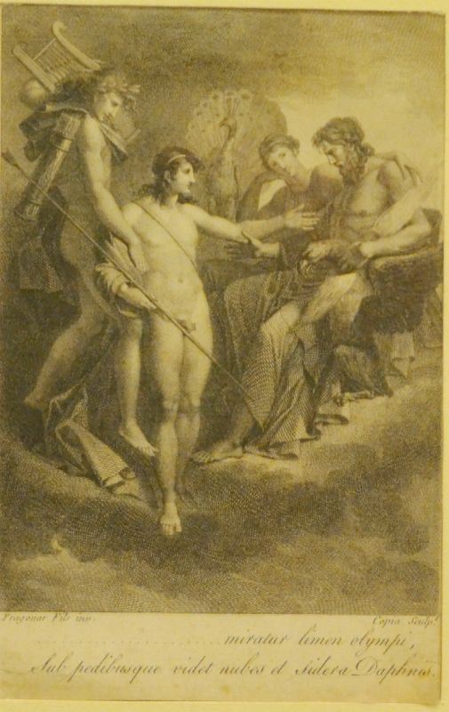 Fragonard Figlio  (1780-1850)  ZEUS, APOLLO E DAFNE  incisione su carta, cm 33x25