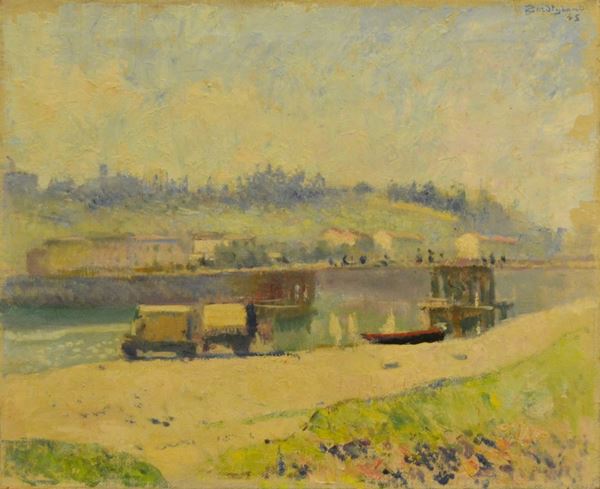 Eduardo Gordigiani  (Firenze 1867-1961)  PAESAGGIO,  olio su tela, cm 55x45   datato '45