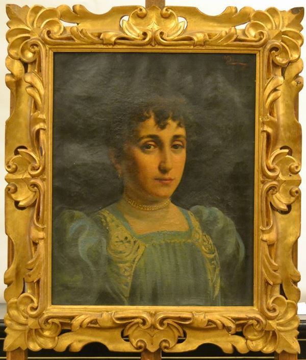 Scuola Italiana, sec. XIX  RITRATTO DI GENTIL DONNA  olio su tela, cm 55x43  firmato