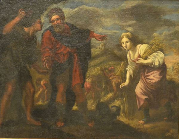 Scuola Toscana, sec. XIX   RACCOLTA DELLE MESSI  olio su tela, cm 72x57