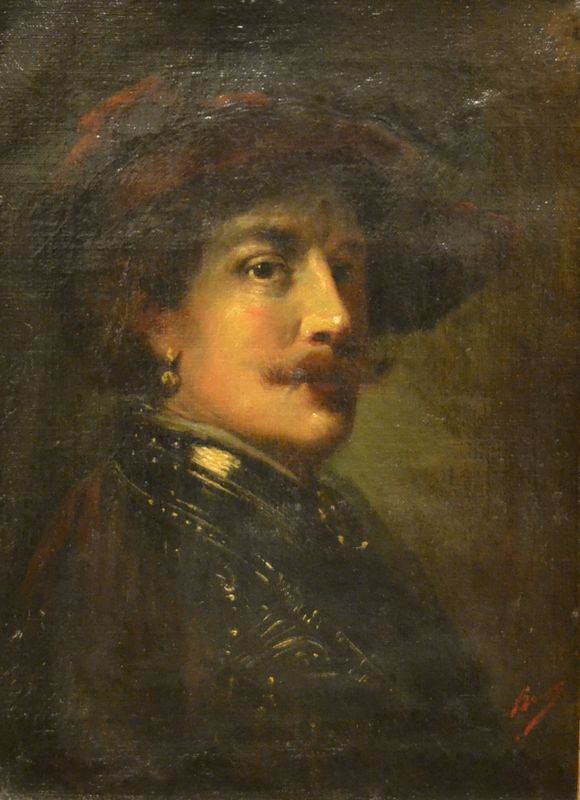 Copia da dipinto di Rembrandt, sec. XIX  RITRATTO DI GENTILUOMO   olio su tela, cm 25x33,5   firmato