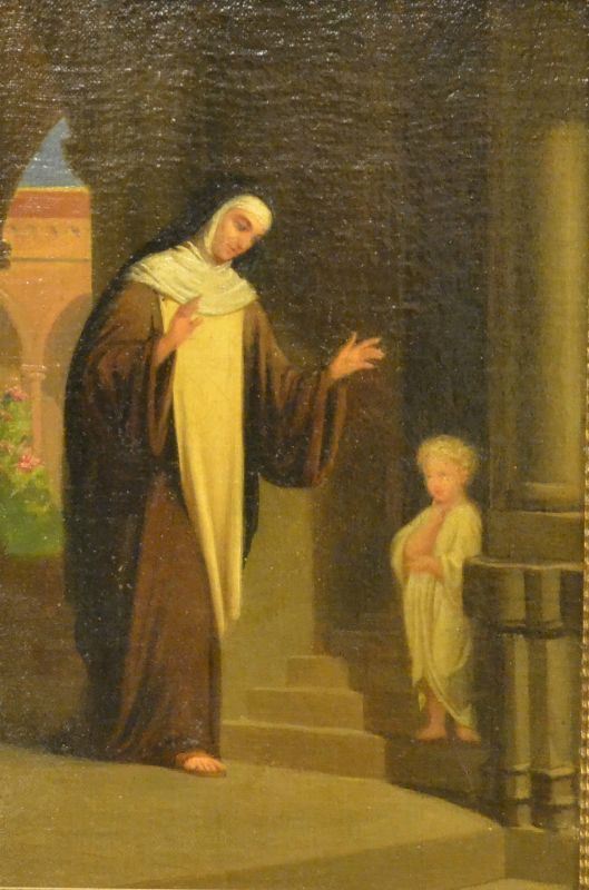 Attribuito a E. Vernet Lecomte  ( 1821-1900 )  APPARIZIONE DI GESU' BAMBINO AD UNA SUORA   olio su tela, cm 22x32,5