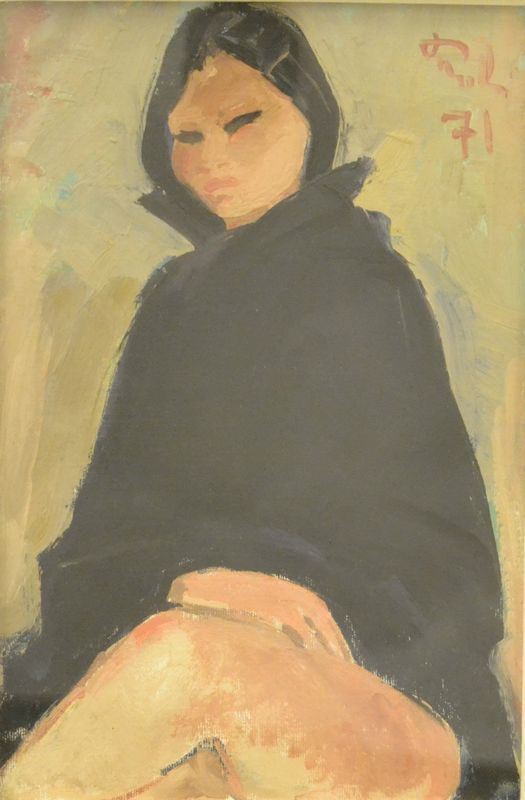 Bruno Paoli  ( Firenze 1915-2005 )  FIGURA IN NERO   olio su tela, cm 19,5x30   datato 1971