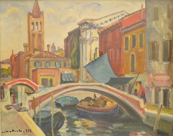Armeno Mattioli  (Firenze 1920)  VENEZIA   olio su tela, cm 39x48  - Asta Antiquariato, Collezionismo, Gioielli e  Orologi - Poggio Bracciolini Casa d'Aste
