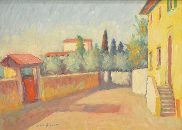 Dino Migliorini   (Rignano sull'Arno 1907-Firenze 2005)  DINTORNI DI FIRENZE  olio su faesite, cm 50x70   - Asta Antiquariato, Collezionismo, Gioielli e  Orologi - Poggio Bracciolini Casa d'Aste