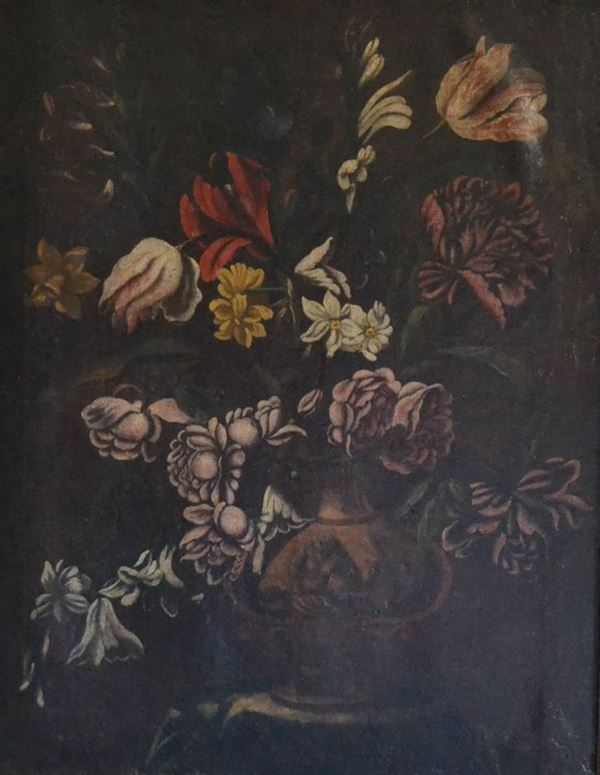 Scuola Italiana, sec. XVIII   VASO DI FIORI   olio su tela, cm 83,5x65