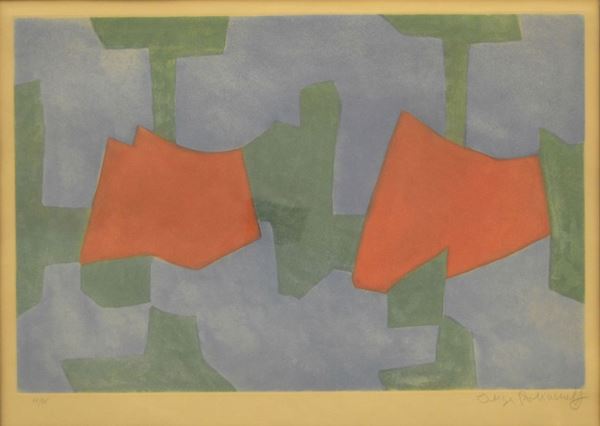 Serge Poliacoff   ( Mosca 1906-Parigi 1969 )   ASTRATTO,   incisione a colori, tiratura 37/75, cm 42,5x63,5