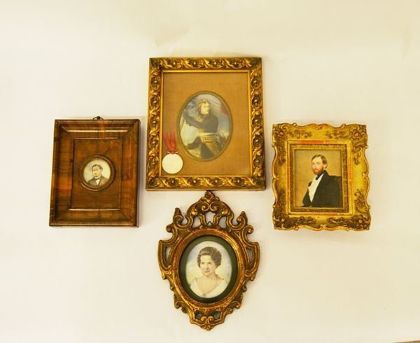Quattro miniature, sec. XIX, PERSONAGGI, entro cornici  (4)