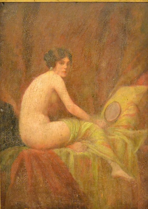 Scuola Francese, sec. XIX  NUDO FEMMINILE   olio su tavoletta, cm 24x33,  firmato