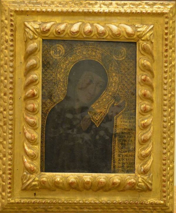 Scuola Italiana, sec. XVIII   MADONNA  olio su tela, in cornice riccamente intagliata cm 30x22