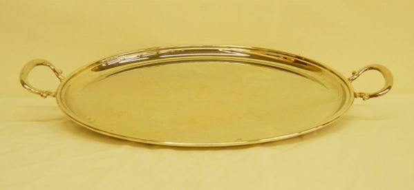 Grande vassoio ovale, in argento, a due manici, g 1430