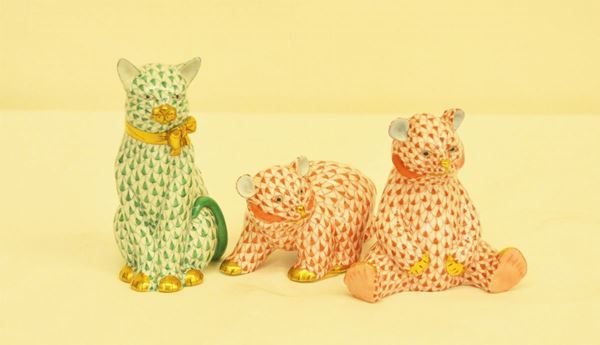 Due orsetti ed un gattini, in ceramica ungherese ( 3 )