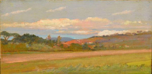 Scuola Italiana, sec. XX, PAESAGGIO, olio su tavoletta, cm 50x27