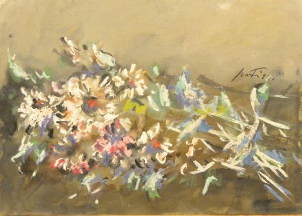 Sergio Scatizzi (1918-2009) FIORI, tecnica mista su tela, cm 46x33