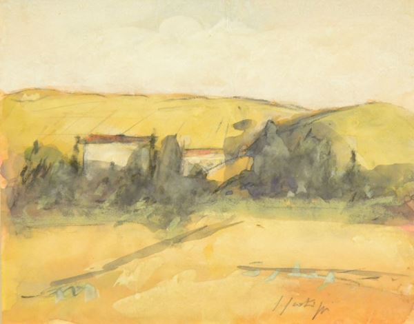 Sergio Scatizzi (1918-2009) PAESAGGIO, acquerello su carta, cm 33x26