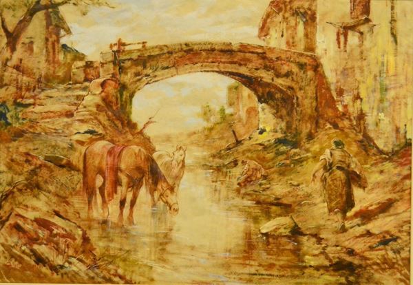 Aldo Affortunati (1906-1991) PAESAGGIO olio su carta, cm 50x70