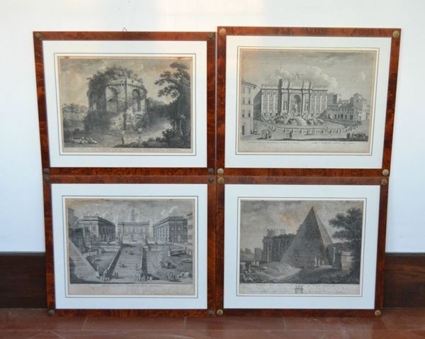 Quattro stampe, sec. XVIII, da Francesco Morelli, PAESAGGI, difetti ( 4 )