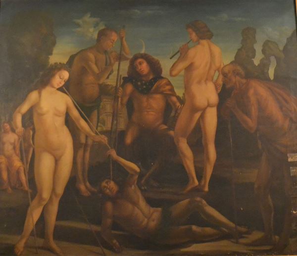 Copia da Luca Signorelli, EDUCAZIONE DI PAN, olio su tela, cm 200x170, da restaurare