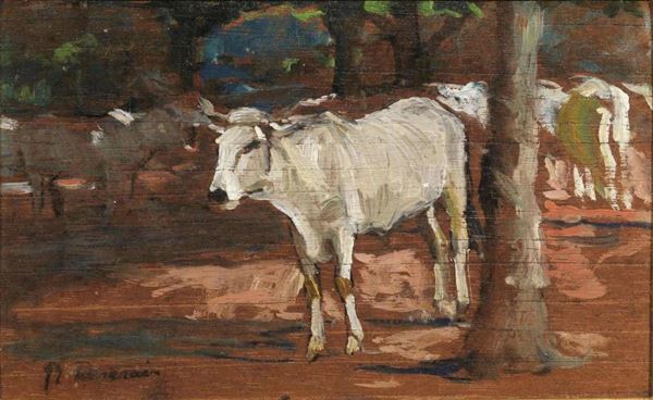 Ruggero Panerai (Firenze 1862-Parigi 1923) STUDIO DI BOVE olio su tavoletta, cm 11x18 firmato