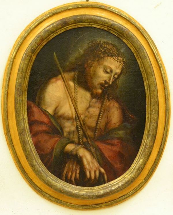 Scuola Italiana, sec. XVIII, CRISTO, olio su tela ovale, cm 54,5x73, restaurato