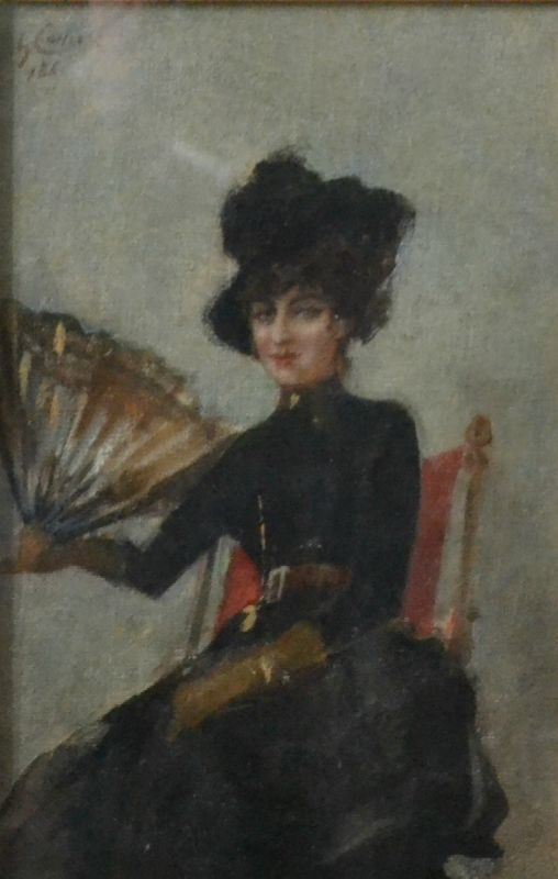 Giuseppe Cassioli ( Firenze 1865-1942 )   GENTILDONNA SEDUTA,   olio su tela, cm 32x21