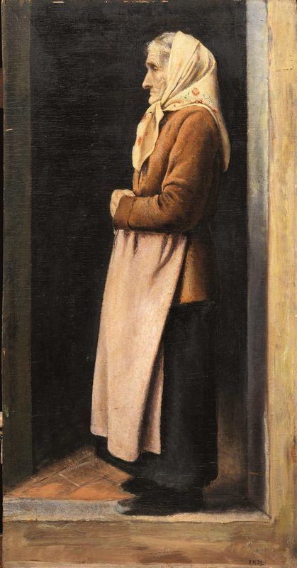 Baccio Maria Bacci        (Firenze 1888 - 1974)                                                        LA CENTENARIA DI FIESOLE; LA BAGNOLA DI FIESOLE                              olio su compensato, cm 75x40                                                 firmato