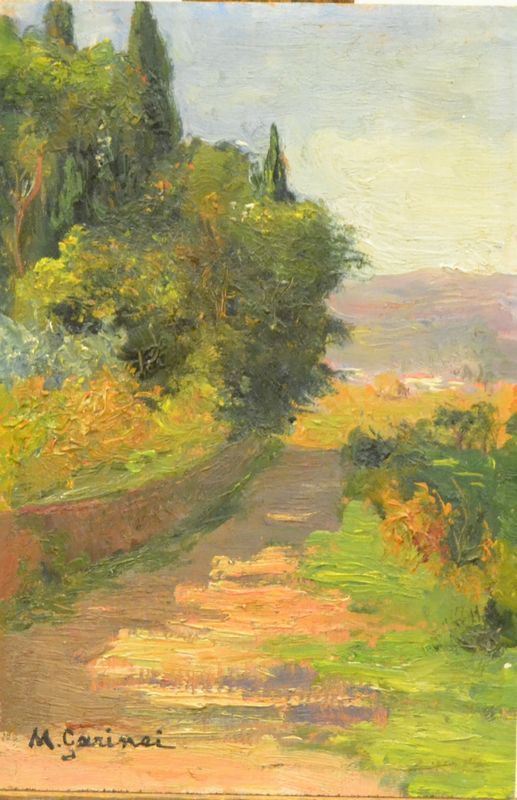Michele Garinei ( 1871-1960 ) STRADA DI CAMPAGNA, olio su tavoletta, cm 12,5x19