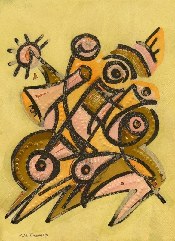 Umberto Mastroianni (Fontana Liri 1910-Marino 1998) ASTRATTO tecnica mista su carta, cm 55,5x76 datato 1970