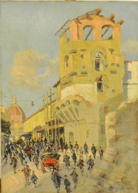 Mario Borgiotti (Livorno 1906-Firenze 1977) PONTE VECCHIO olio su cartone, cm 50x70 datato 15 ottobre 1944
