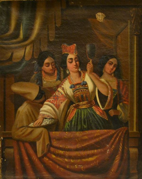 Scuola Napoletana, sec. XVIII SCENA TEATRALE olio su tela, cm 32,5x41 da restaurare