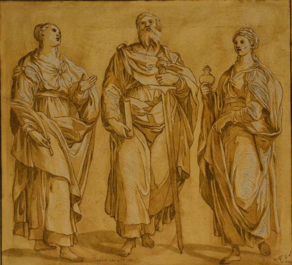 Scuola Italiana, sec. XIX FIGURE MITOLOGICHE disegno su carta, siglato M.S., cm 33x29