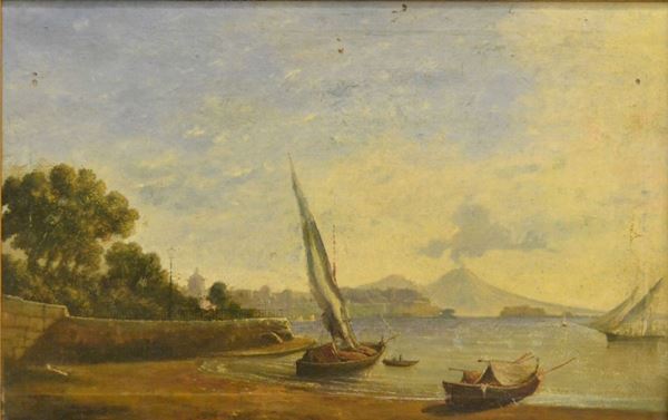 Scuola Napoletana, sec. XIX GOLFO DI NAPOLI olio su tela, cm 83x53 da restaurare