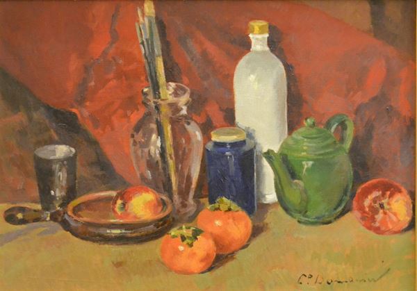 Carlo Domenici (1898-1981) NATURA MORTA olio su tavoletta, cm 50x70