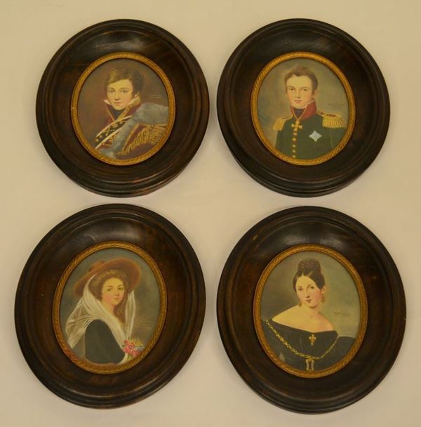 Quattro miniature ovali su rame, sec. XX, DAME E UFFICIALI, firmate Dorian (4)
