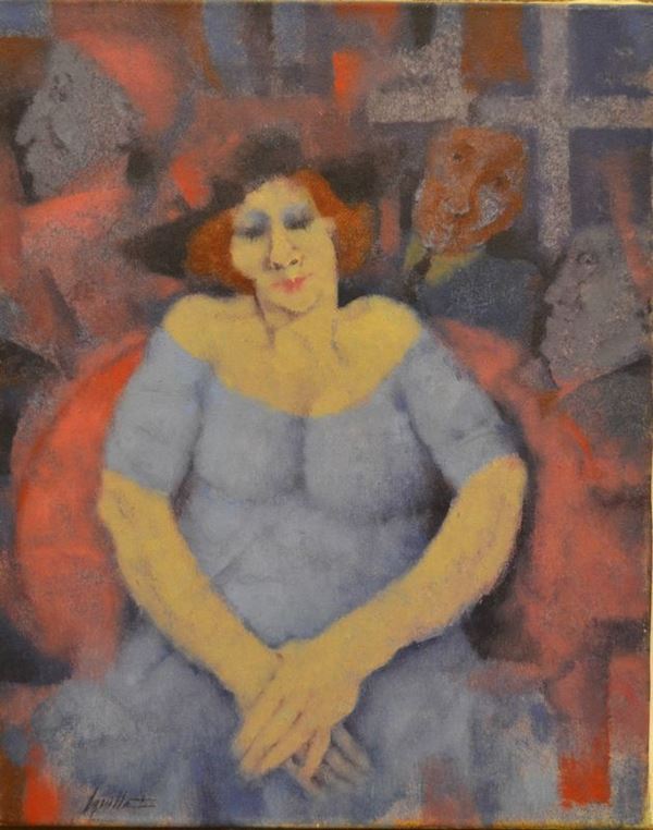 Remo Squillantini (1920-1996) FIGURA SEDUTA olio su tela, cm 40x50