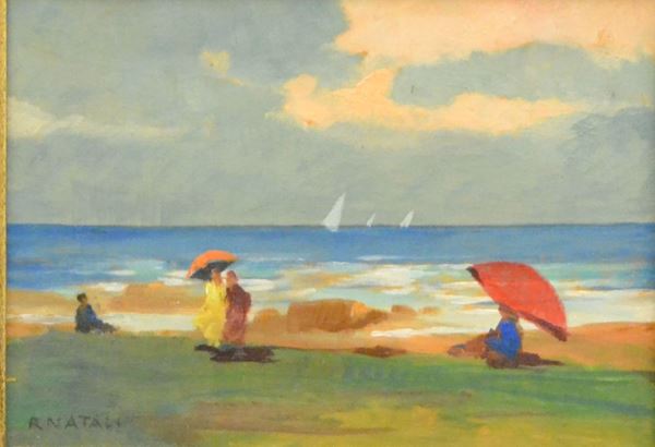Renato Natali (Livorno 1883-1979) MARINA olio su tavoletta, cm 27,5x20
