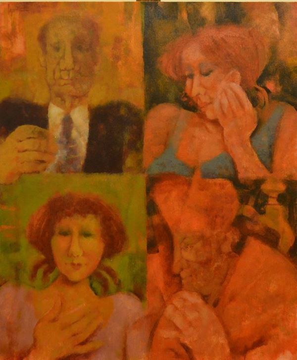 Remo Squillantini (1920-1996) FIGURE olio su compensato, cm 50x70  - Asta Gioielli, Design, Mobili, Arredi, Oggetti d'Arte e Dipinti - Poggio Bracciolini Casa d'Aste